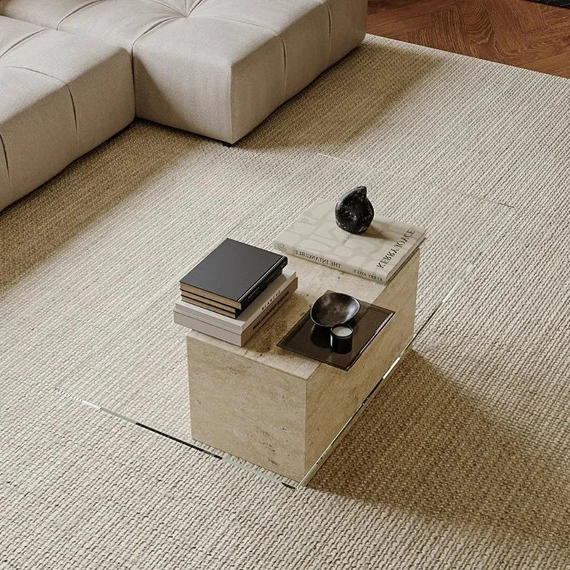 Travertine Glass Coffee Table