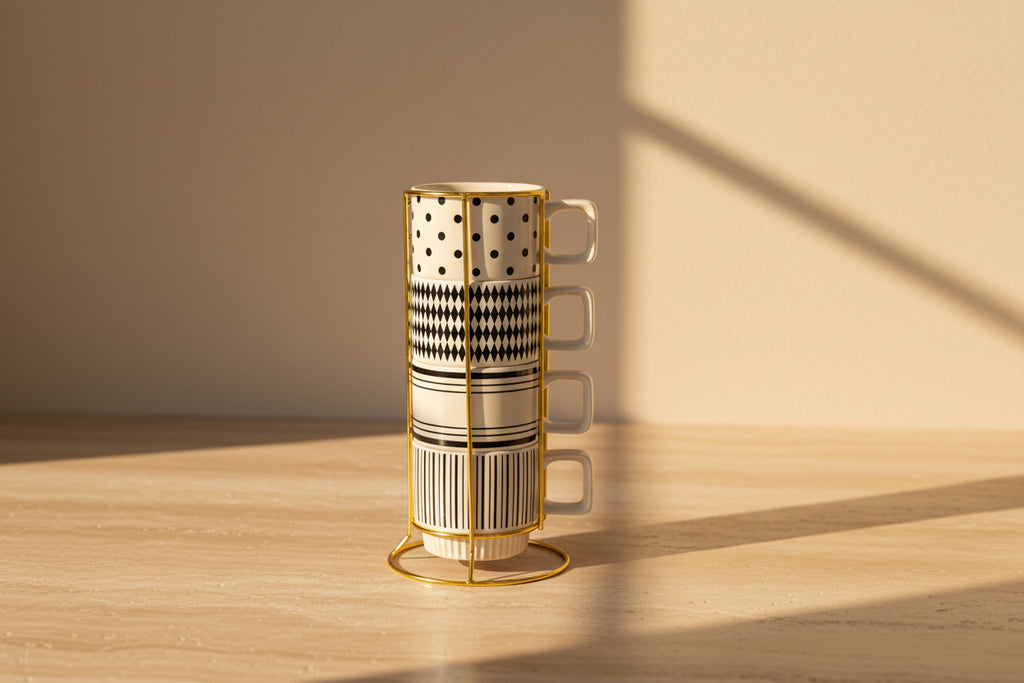 Stoneware Mug Set with Stand