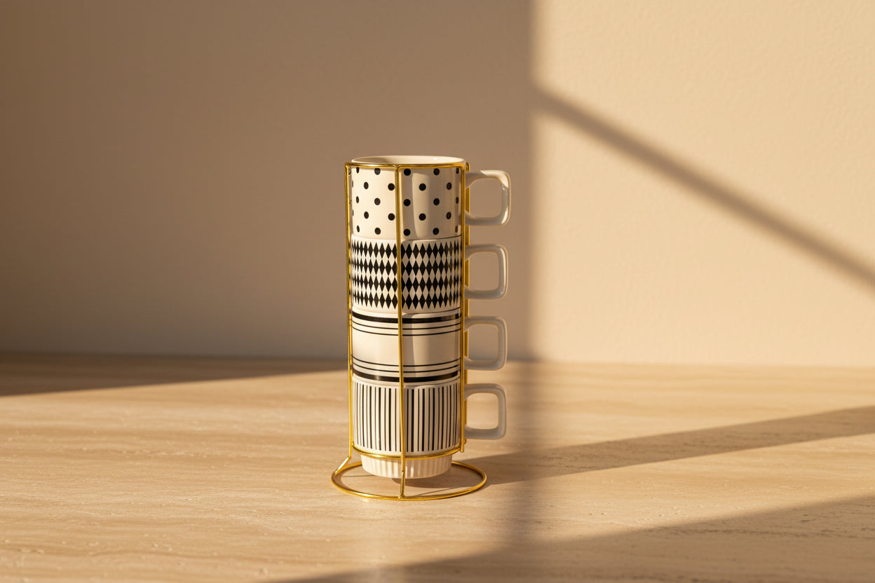 Stoneware Mug Set with Stand