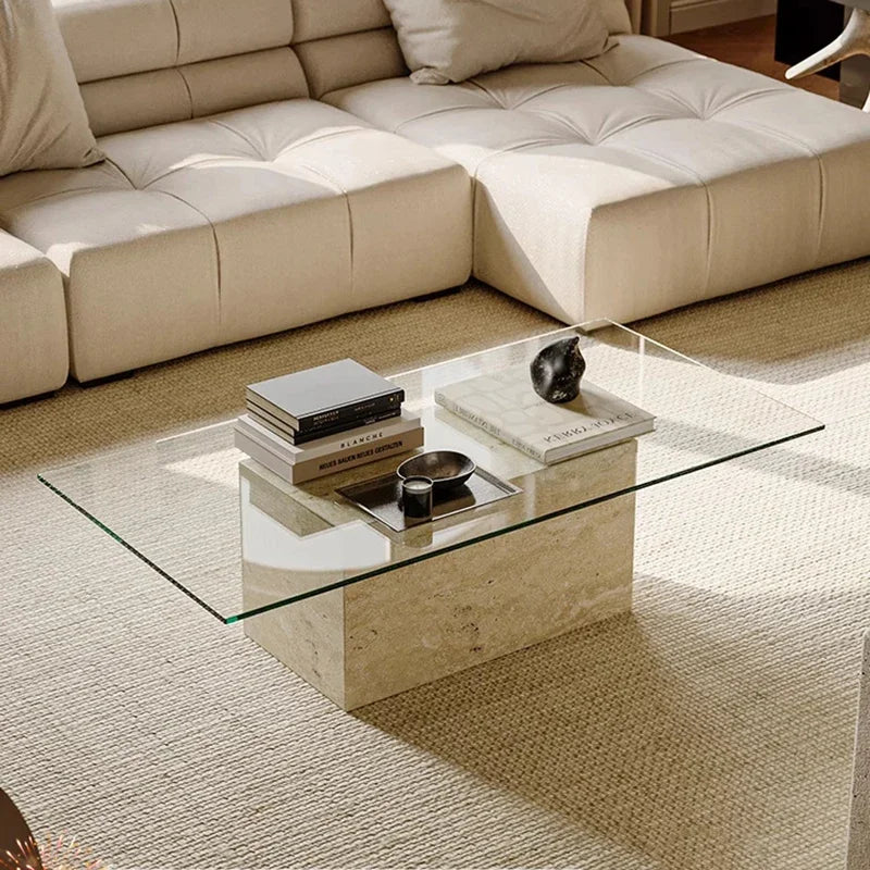 Travertine Glass Coffee Table