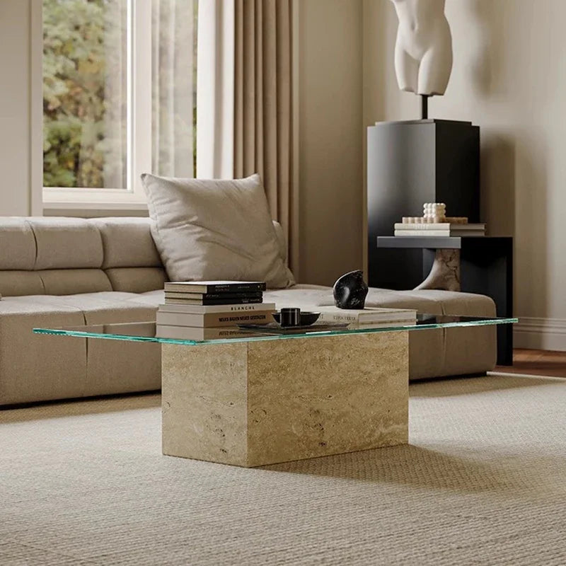 Travertine Glass Coffee Table