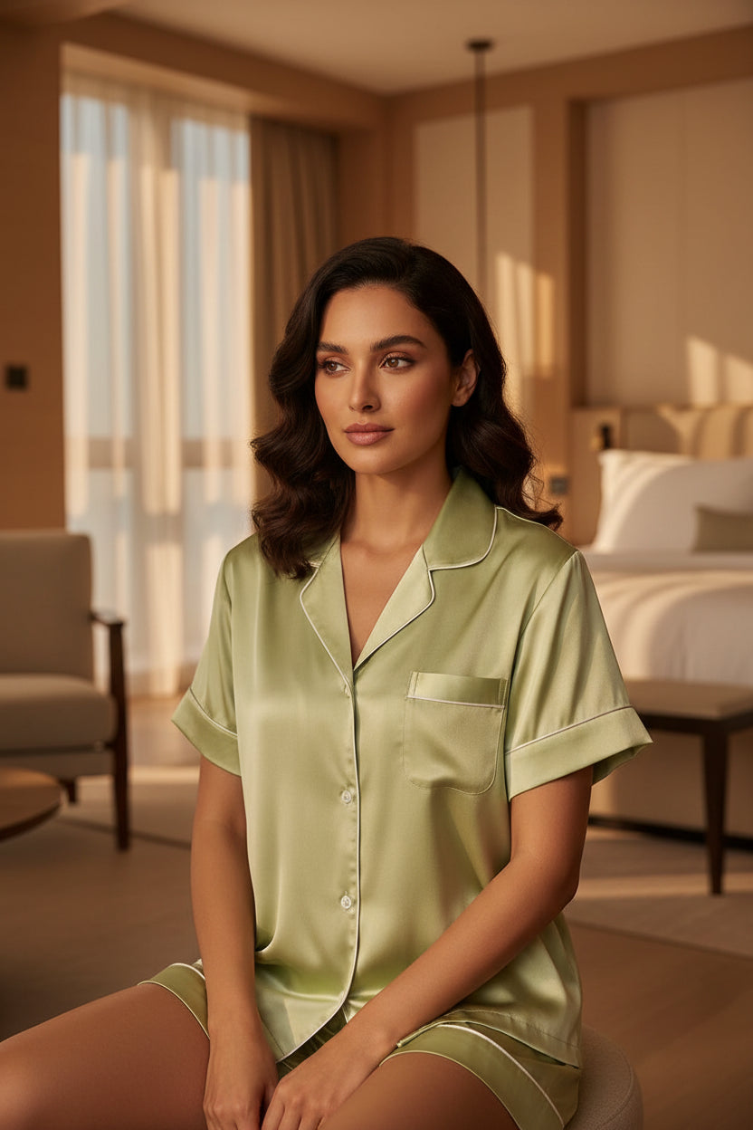 Solid Silk Short-Sleeve Set