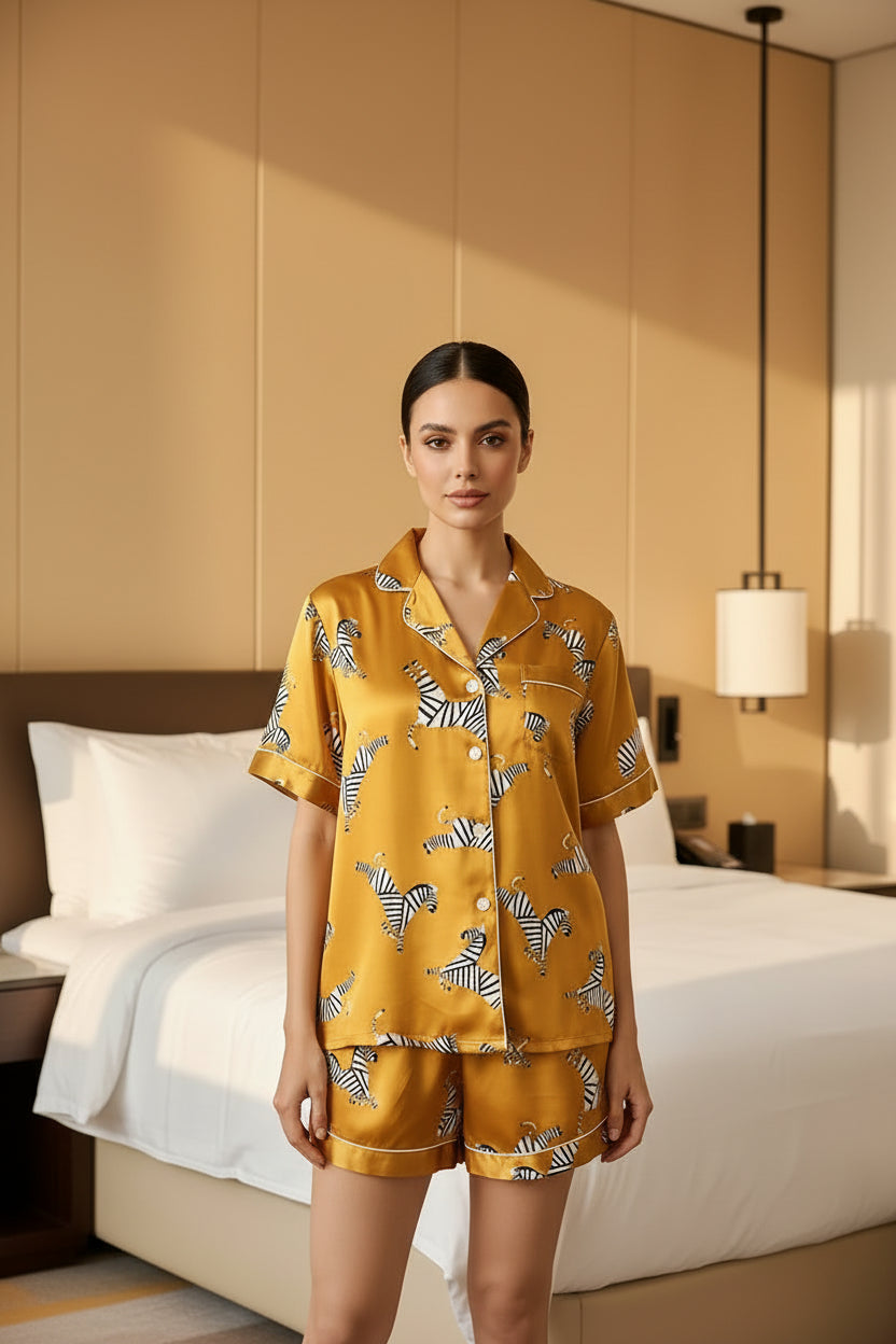 Printed Silk Short Pyjama Set