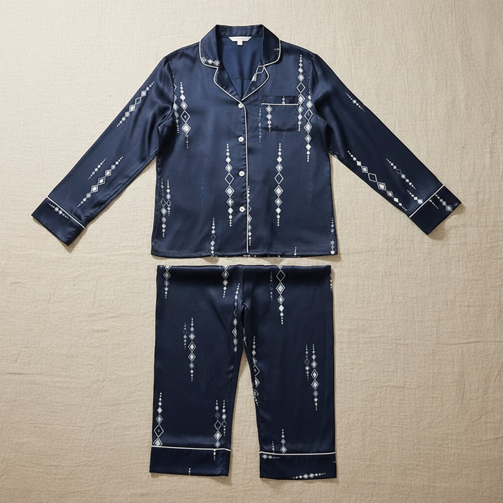 Blue Print Silk Long Cardigan