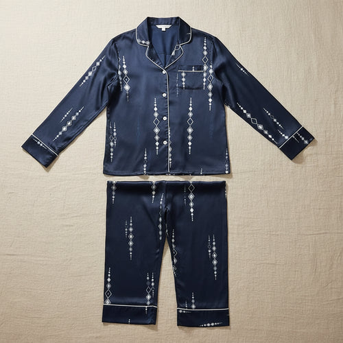 Blue Print Silk Long Cardigan