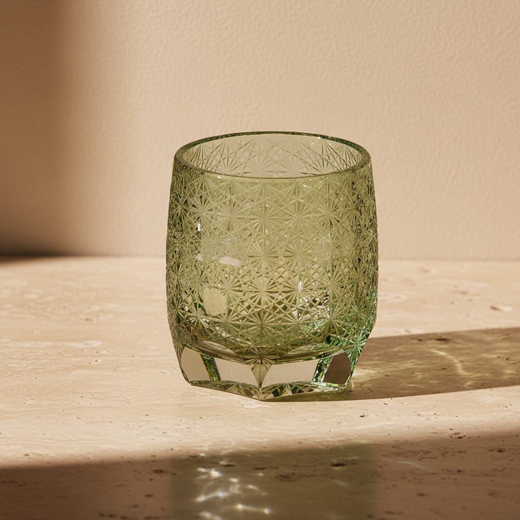 Green Daisy Kiriko Glass