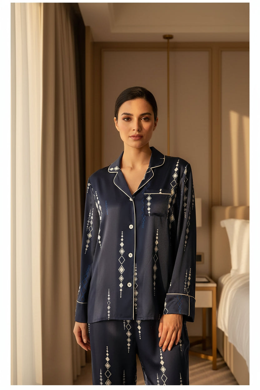 Blue Print Silk Long Cardigan