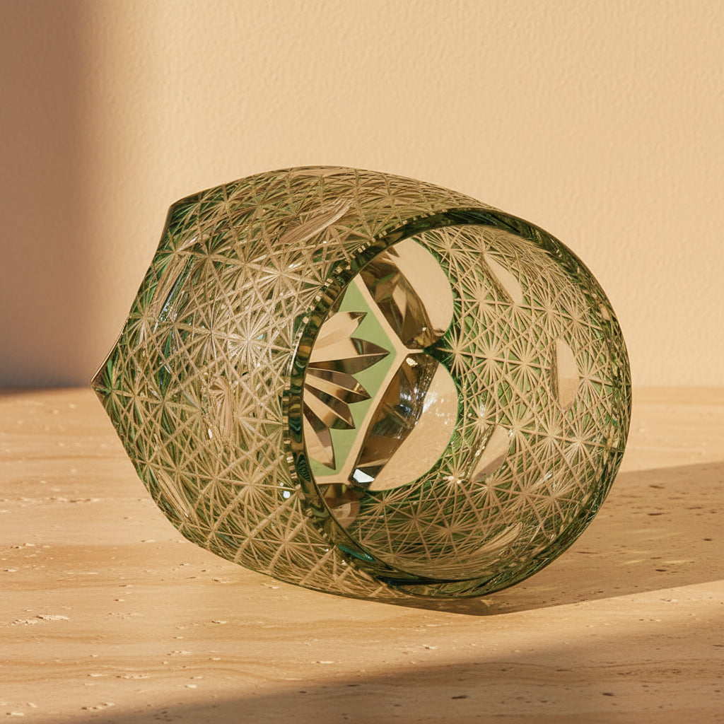 Green Daisy Kiriko Glass