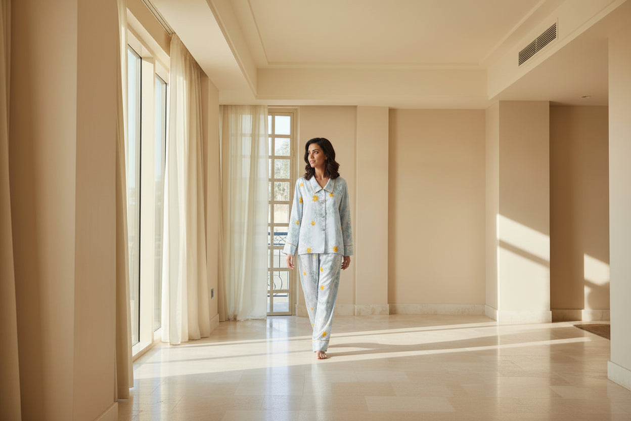 Daisy Print Silk Pyjama Set