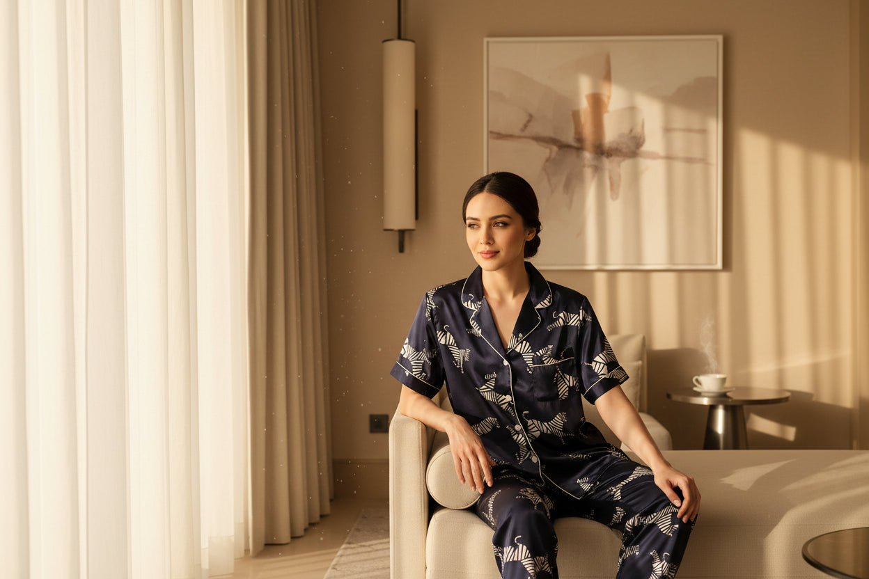 Printed Silk Short Pyjama Set