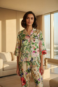 Green Floral Silk Pyjama Set