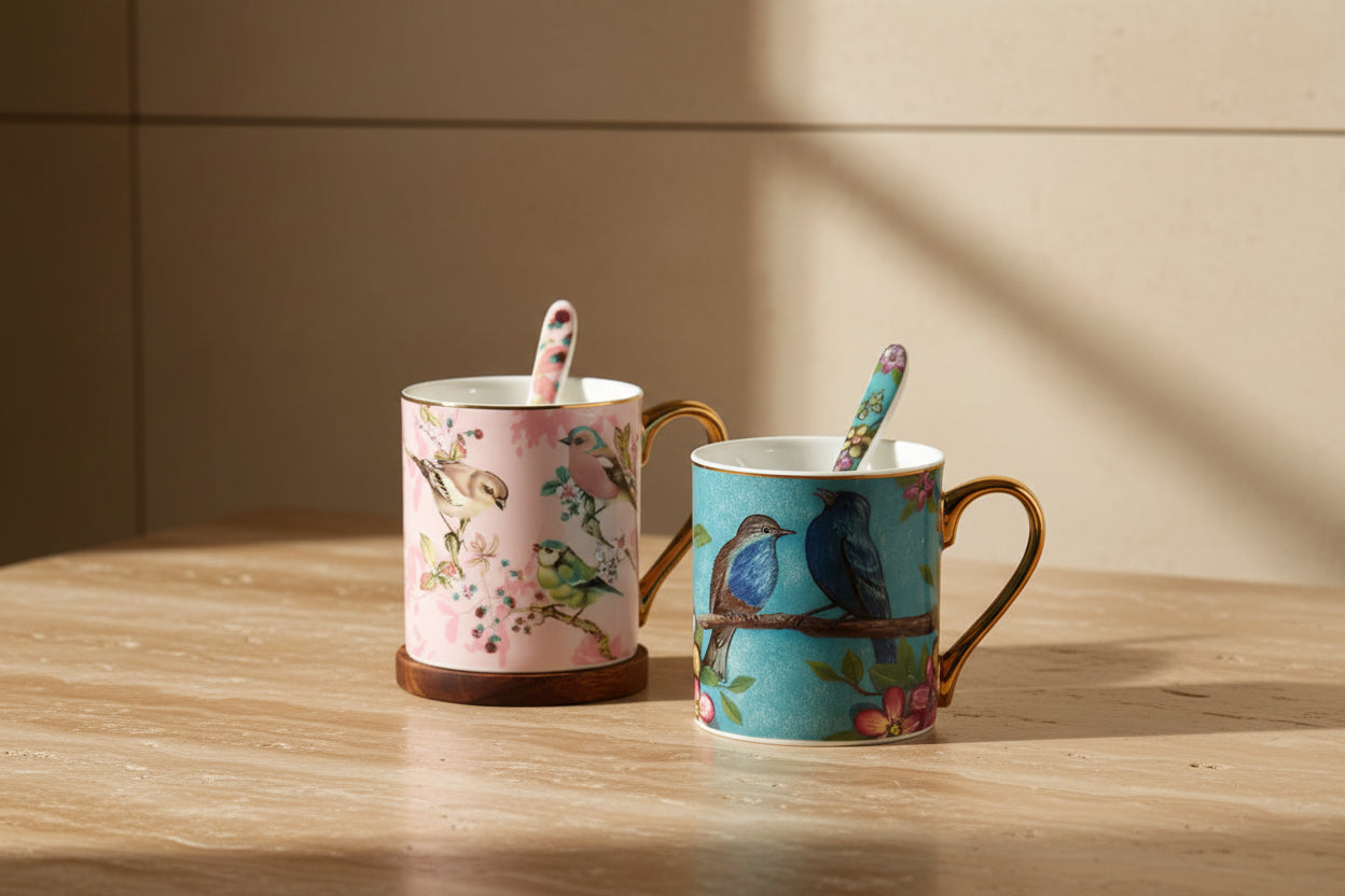 Floral Bone China Mug Set