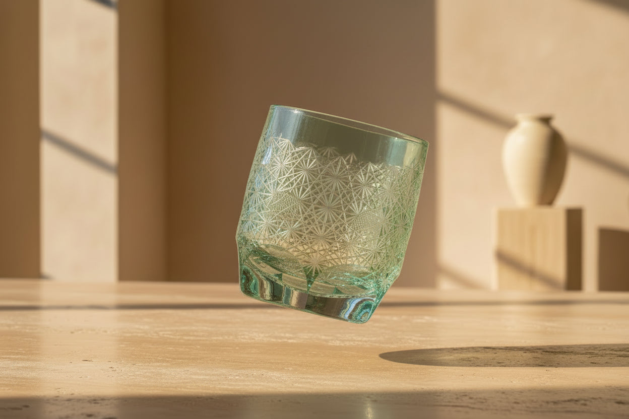 Green Daisy Kiriko Glass