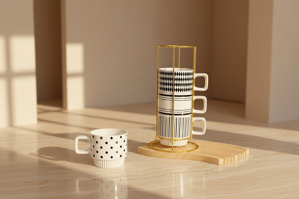 Stoneware Mug Set with Stand