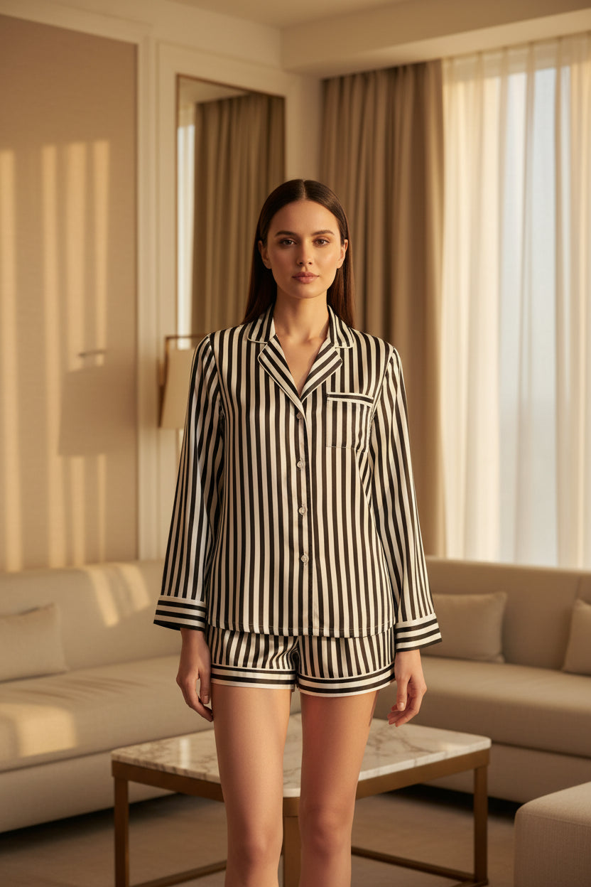 Striped Silk Long-Sleeve Pajama Set