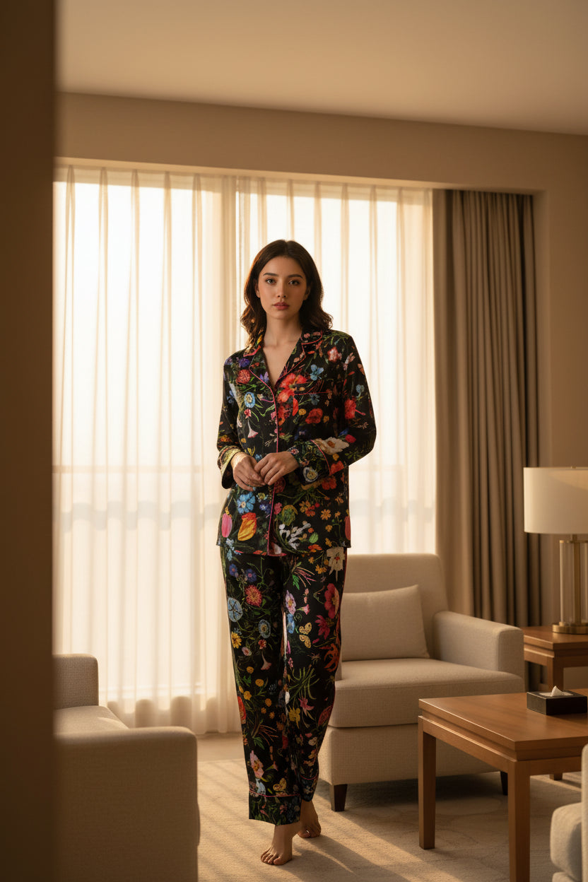 Floral Silk Trouser Pyjama Set