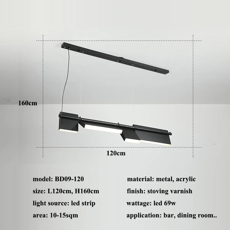 Rotatable Black Linear Chandelier