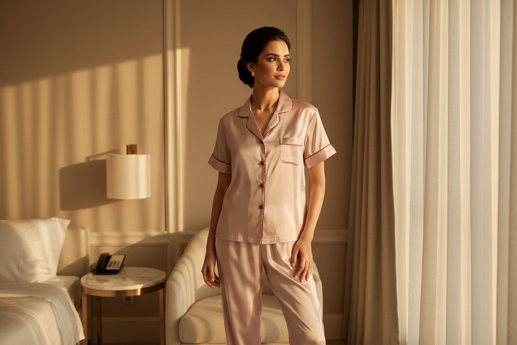 Solid Silk Short-Sleeve Set