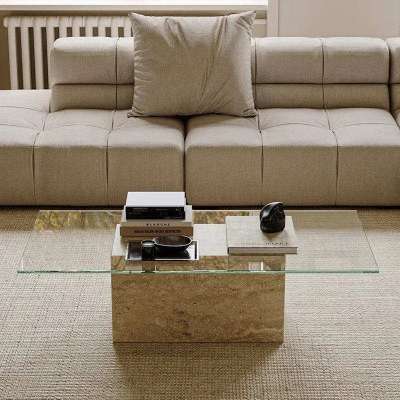 Travertine Glass Coffee Table