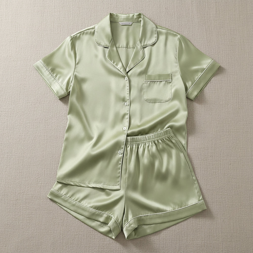 Solid Silk Short-Sleeve Set