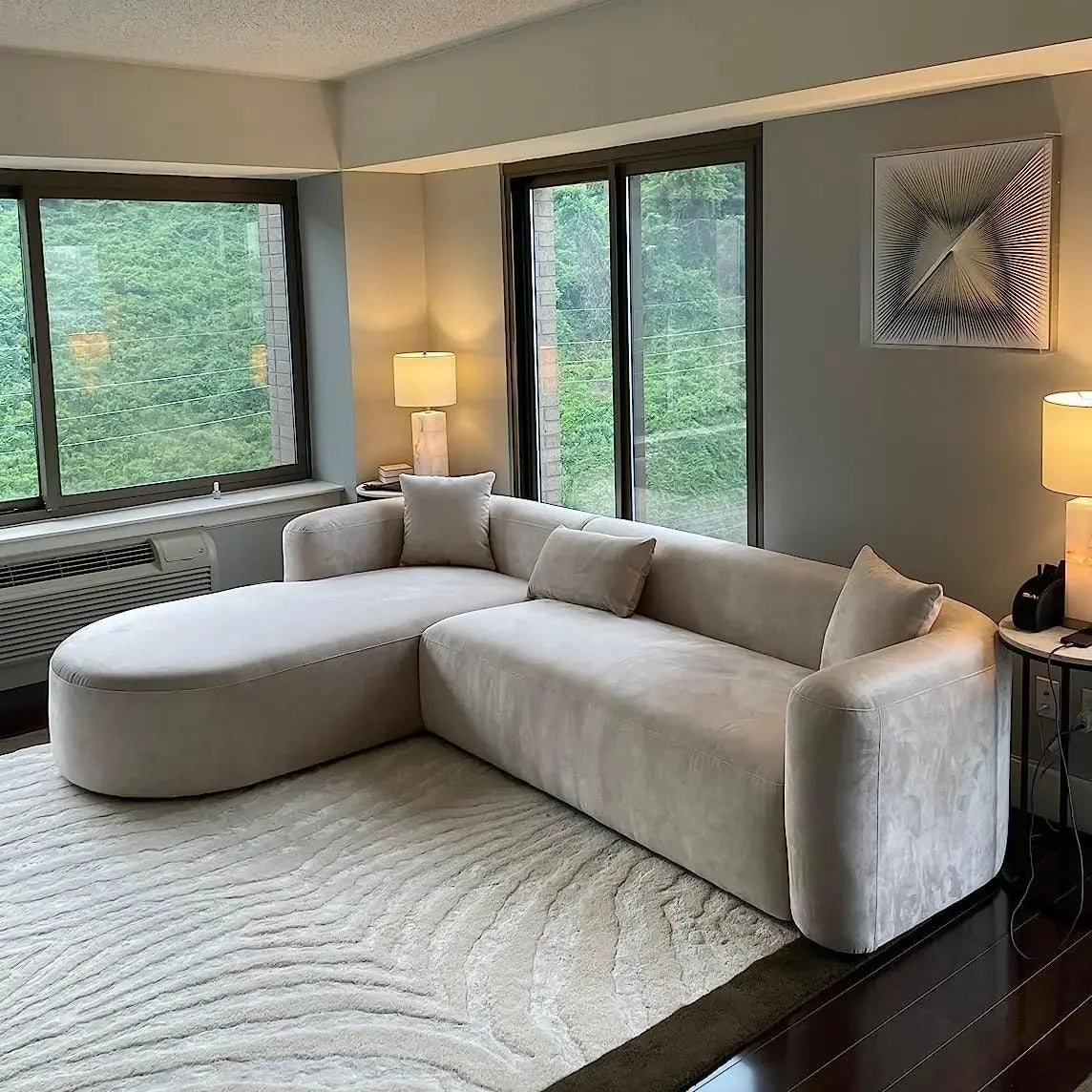 Velvet L-Shape Sofa Bed