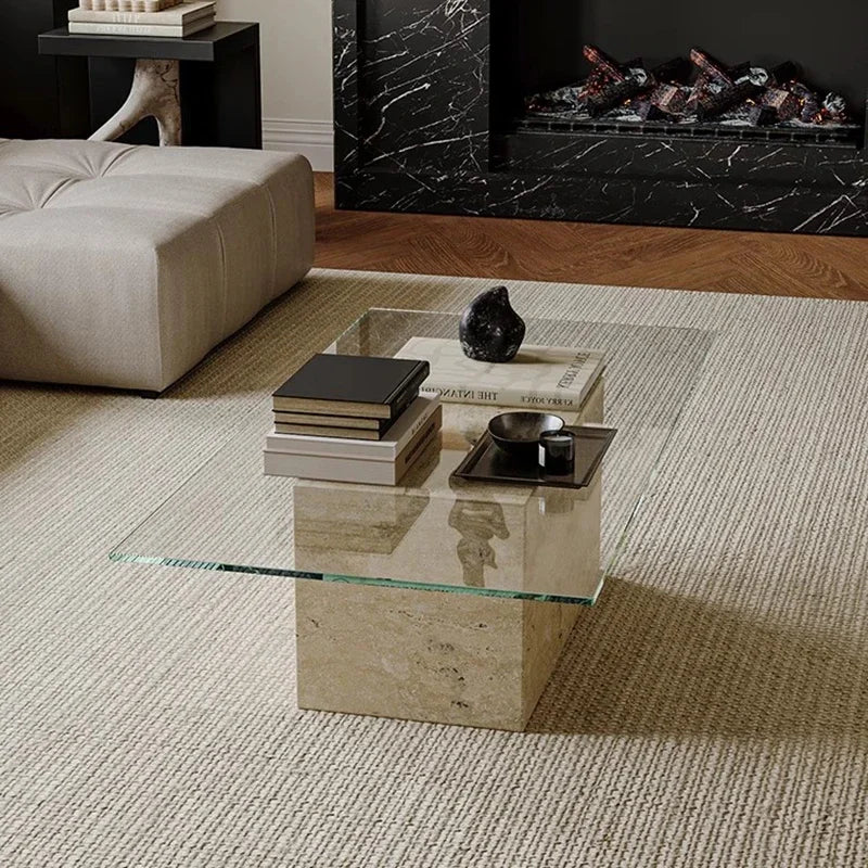 Travertine Glass Coffee Table