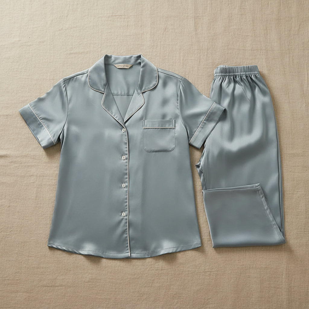 Solid Silk Short-Sleeve Set