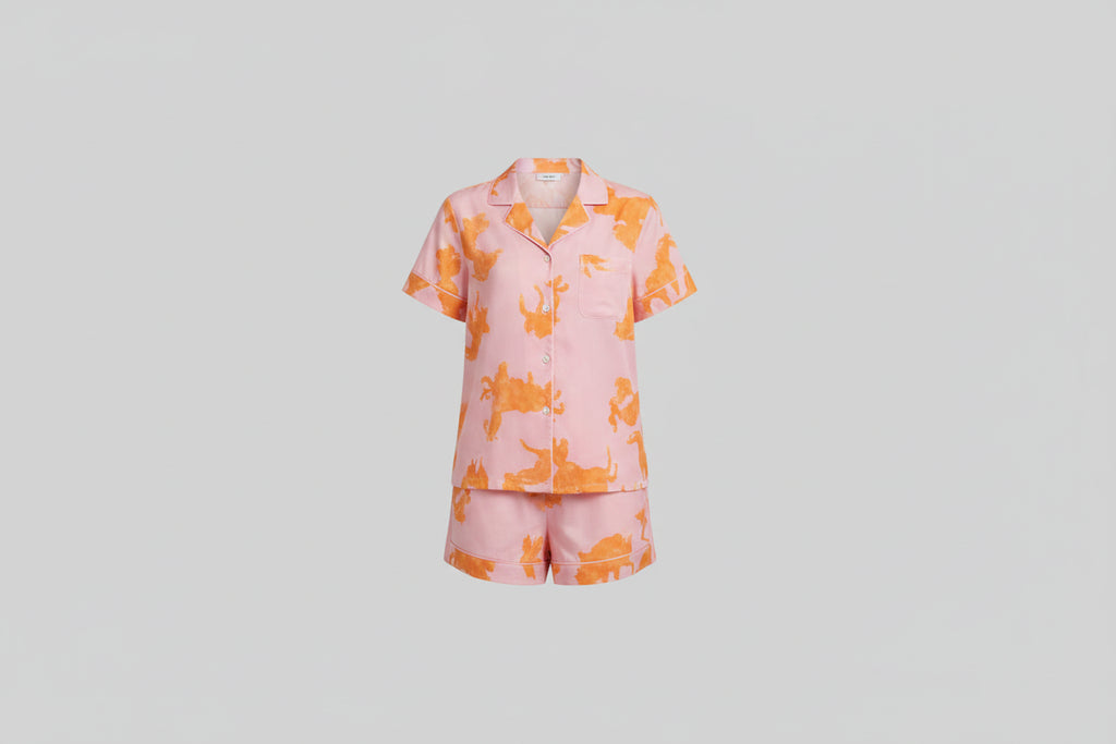Horse Print Silk Shorts Set