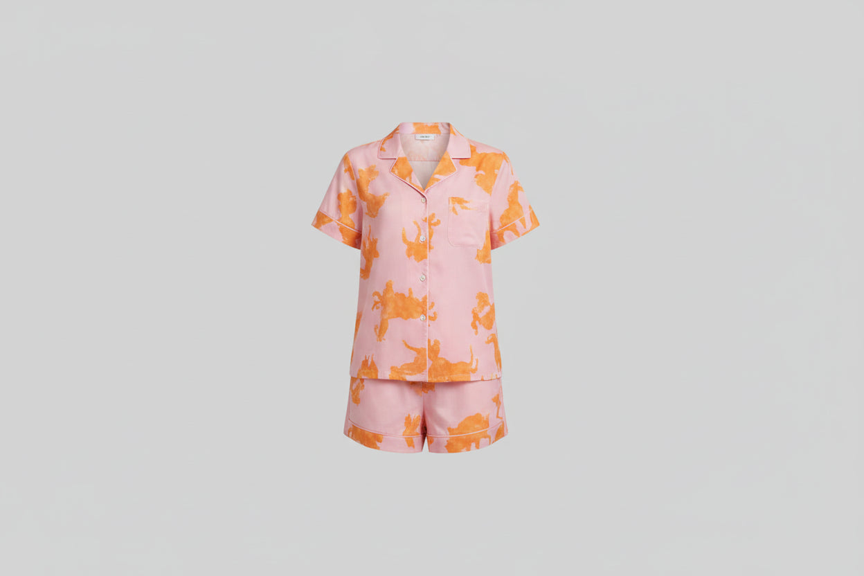 Horse Print Silk Shorts Set
