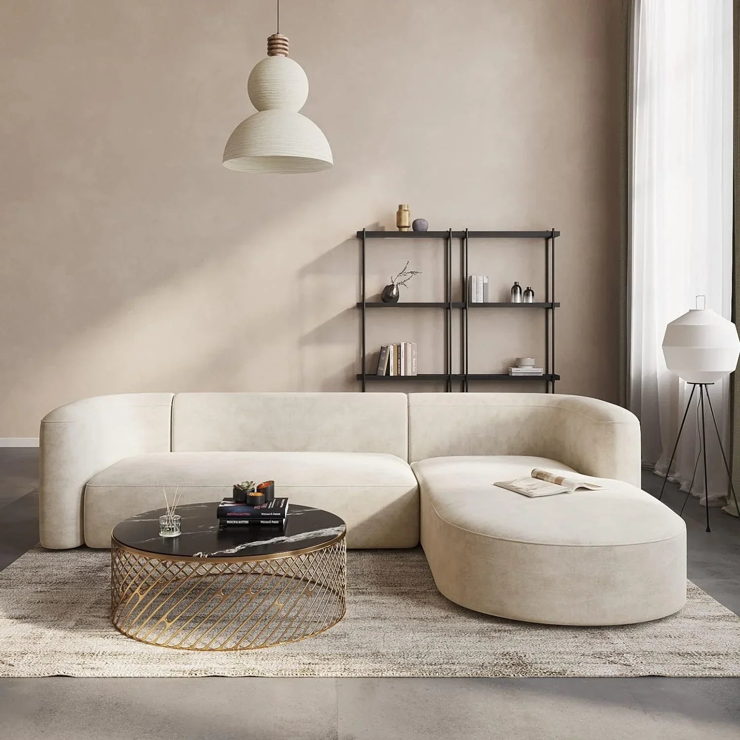 Velvet L-Shape Sofa Bed