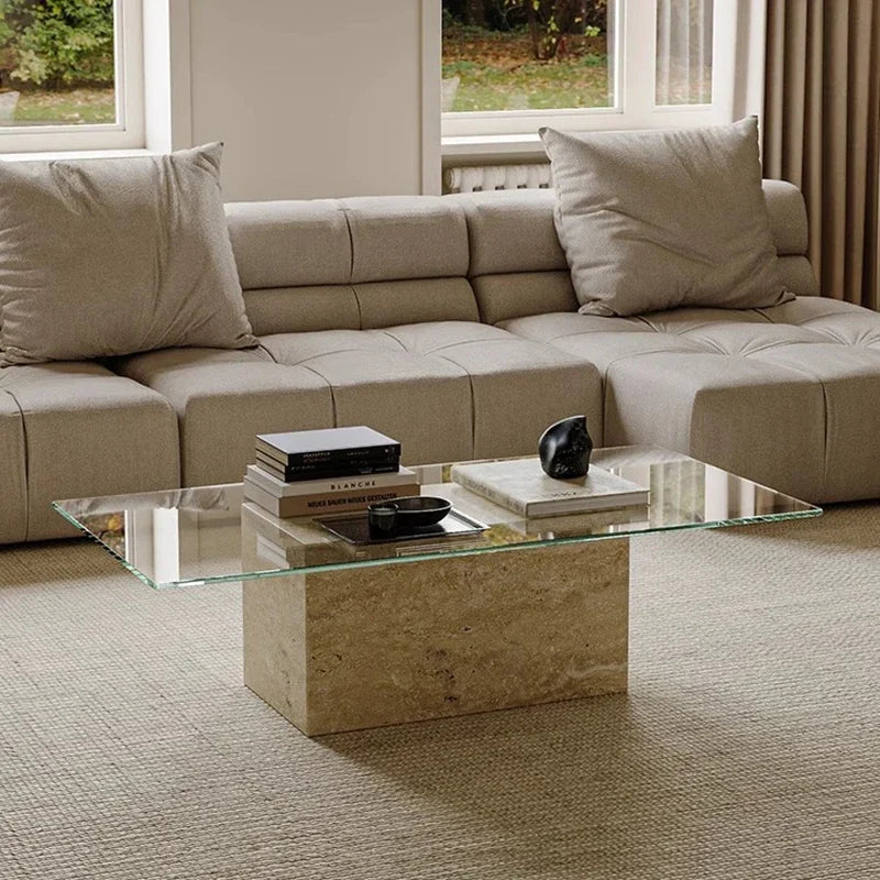 Travertine Glass Coffee Table