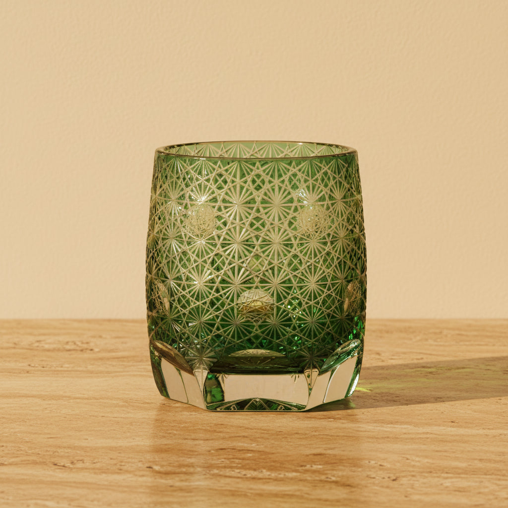 Green Daisy Kiriko Glass
