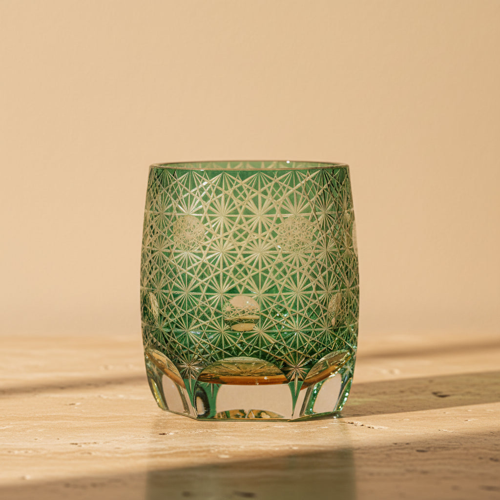 Green Daisy Kiriko Glass