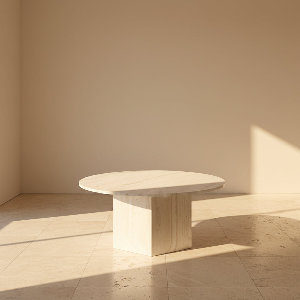 Travertine Column Side Table