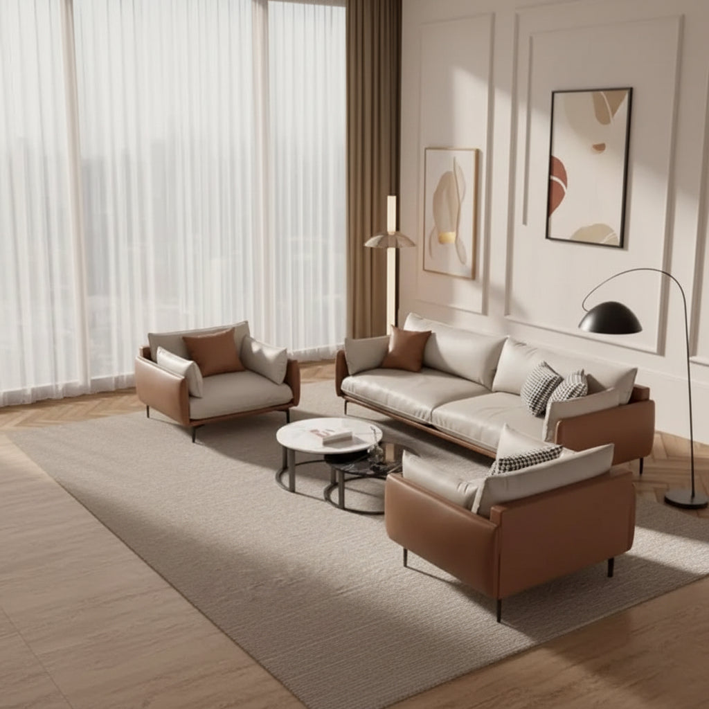 Textured Fabric Two-Seat Sofa
